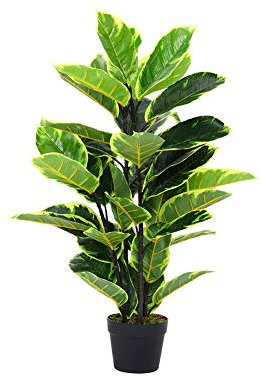 INMOZATA Artificial Plants Outdoor 3FT/90CM UV Resistant Artificial Rubber Tree with Adjustable Branch Fake Fig Tree for Indoor Garden Office Decorative