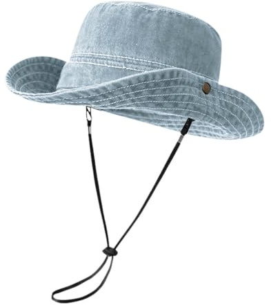 NLAND Sonnenhut Herren Damen UV Schutz Outdoor Safari Hut Sommer Faltbarer Boonie Hut mit Breiter Krempe Tropenhut mit Kinnband Buschhut Anglerhut Wanderhut(Hellblau,Einheitsgröße)