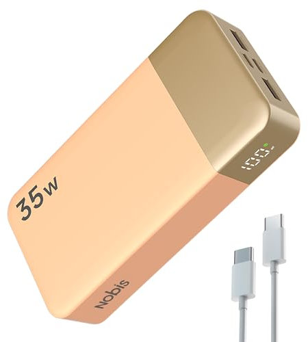 Nobis Cargador Portátil, Fuente de Alimentación Móvil 20000mah, Recarga rápida para Fuente de Alimentación Móvil 35w, Batería con Pantalla Digital para Phone, Android, etc (Naranja)