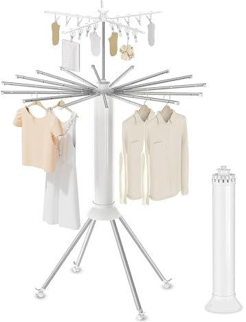 Hanured Octopus Wäscheständer, Tragbar Trockengestell, Zweischichtig Verstellbarer Kleiderständer klappbar, Wäscheständer mit Universalrad