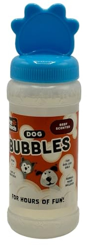 Pet Guru Hundeblasen, Erdnussbutterduft oder Rindfleisch, sicheres und ungiftiges Blasen-Spielzeug für Hunde, inklusive Seifenblasen-Zauberstab, lustige Spielzeit für Welpen und Hunde (120 ml