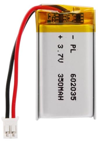 LiPo Akku 3,7V 350mAh 602035 mit JST-Kabel – Wiederaufladbarer Lithium Polymer Akku für Bluetooth-Lautsprecher, DIY-Projekte und Elektronikgeräte