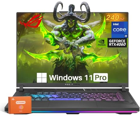 ASUS ROG Strix G16 Gaming Laptop, NVIDIA RTX 4060, Intel i9-14900HX, ROG Nebula 16:10 QHD 240Hz, WiFi 6E, BT 5.3, 32GB DDR5, 2TB SSD, Windows 11 Pro, Accessories