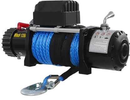 Elektrische Seilwinde, 13500 lbs Zugkraft, 12V, Elektrische Winde mit Sperrfunktion, Elektrowinde für ATV, UTV, SUV, Pickup und Geländefahrzeuge (Schwarz+Blau)