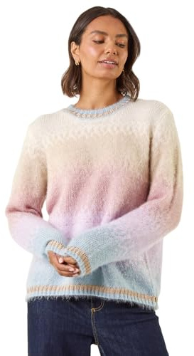 Roman Fluffy Yarn Jumper for Women UK Ladies Thick Sweater Warm Cosy Chunky Knitted Pullover Winter Furry Casual Smart Textured Everyday Cuddly Soft Knitwear - Neutral - Size 12