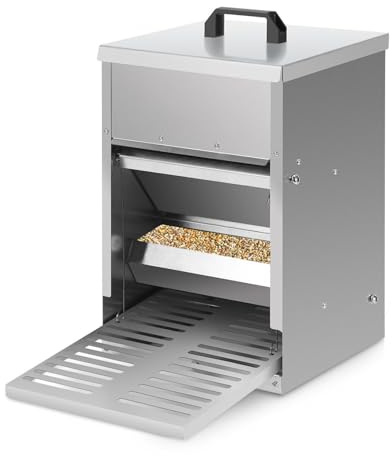 Peviasot Automatischer Hühnerfutterautomat 5 kg – Futterautomat mit Pedal & Mäuseschutz, Wasserfeste verzinkte Futterbox für Hühner, Enten, Geflügel – Futtertrog mit Deckel, rostfrei & wetterfest