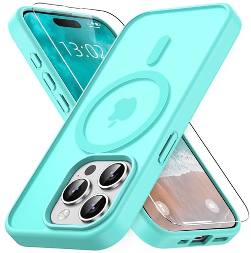 Vansdon Magnetisch für iPhone 15 Pro Hülle-Blau Grün | mit 1 Schutzglas, Kompatibel mit Magsafe, Fallschutz nach Militärstandard, Transluzente Matt Rückseite Stoßfeste Handyhülle