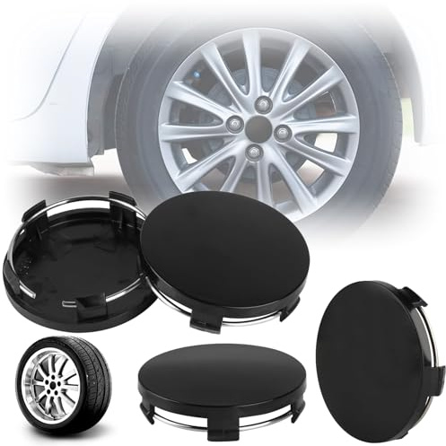 Tkxjry 4 Pièces Capuchons Centre Moyeu, 60mm Plastique ABS Cache-Moyeu, Centre De Jante Capuchons, OD 60mm ID 56mm, Cache Moyeu Centre De Roue, pour Jantes Enjoliveurs Accessoires pour Voitures(Noir)