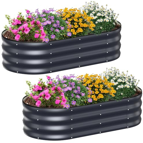 Raised Beds for Garden, 2Pcs 120x60x30cm Galvanised Garden Planters Outdoor | Metal Raised Garden Bed Planter Box for Vegetables, Fruits, Flowers and Herbs(Deep Grey)