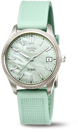 Boccia Titanium Damenuhr 3356-02 Titan 35 mm mit mintgrünem Zifferblatt, Quarz Armbanduhr mit PU Armband mintgrün, wasserdicht 10 bar, leicht und antiallergisch, sportlich elegant | Quarz Armbanduhr, PU Armband, wasserdicht 10 bar, leicht und antiallergisch, sportlich elegant