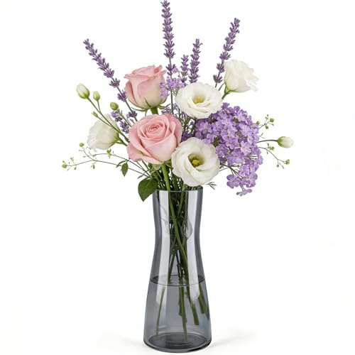 DARENYI Blumenvase Glas 26.5cm Hoch Deko vasen für Tulpen | Aesthetic Vasen Glas für Pampasgras Rosen, Glasvase für Tischdeko Dekorative Vasen für Wohnzimmer, Hochzeit, Party (Grau)