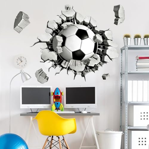 Adesivi Murali a Tema Calcio, Decorazioni 3D Autoadesive e Impermeabili in PVC per la Cameretta dei Bambini, Murales Sportivi per la Camera da Letto, la Stanza dei Giochi, le Finestre e le Porte