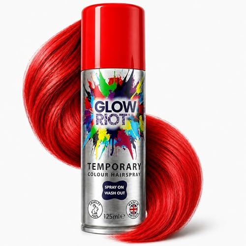 GLOW RIOT Red Temporary Colour Hairspray, Wash Out, Made in the UK | Spray On Wash Out Formula, Made in the UK, Certified Cruelty Free, Skin, Hair, Clothing and Child Safe
