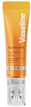 Vaseline Gluta-Hya Juicy Peach Lipgloss, Lippenpflege-Serum mit Hyaluronsäure und GlutaGlow-Technologie, tönend und schützend mit LSF 15 für volle und strahlende Lippen, (Juicy Peach - 1 x 10ml)
