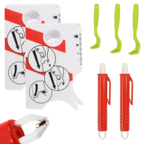 NCZCDZSW 7PCS Zeckenkarte Set Zeckenzange Zeckenhaken Zeckenentferner Zeckenkarte mit Lupe Zeckenmittel Zeckenpinzette Zeckenentferner für Menschen Hunde Katzen und Haustier