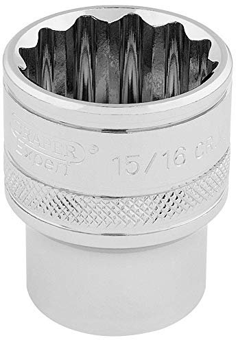 Draper 33724 1/2-Inch Square Drive Polished Chrome Imperial Socket, 15/16-Inch Size, Blue