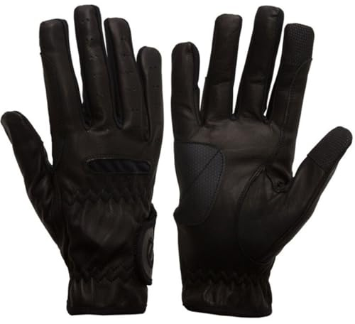 eGlove EQUEST GRIP PRO Leather Touchscreen Horse Riding Gloves (Black, Medium)
