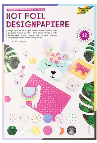 folia 11649 - Designpapier Block Hotfoil II, DIN A4, 165 g/qm, 12 Blatt - hochwertig illustriertes Papier mit Heißfolienapplikation