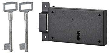 THIRARD - Serrure horizontale en applique à clé pour porte de cave, pêne seul, gauche, axe 80mm, 140x80mm, noir, 2 clés