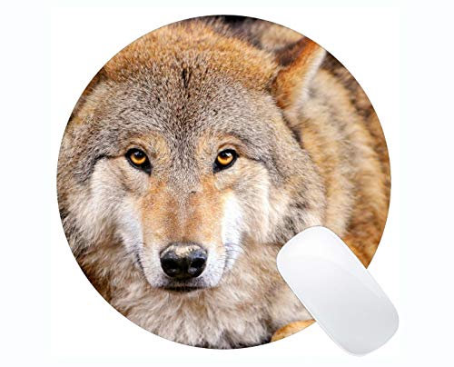 Yanteng Gaming Round Mouse Pad Custom,Animal wolf fuzzy Mousepad Nonslip Rubber Backing