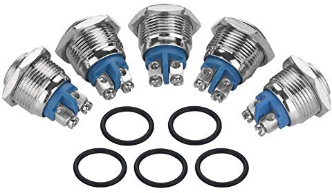 5 pcs 250V 3A 2Pin Interrupteur à Bouton-poussoir Réinitialisation Automatique Mini Bouton-poussoir Imperméable en Métal 16MM Trou (Tête Convexe)