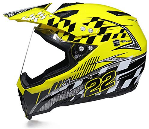 MRDEAR Casco MTB Integrale Adulto Casco Motocross con Visiera/ Ventilazione Regolabile/ Fodera Rimovibile, Casco da Cross Moto Motard Enduro Downhill Race ATV Scooter, Certificazione DOT,Giallo,M