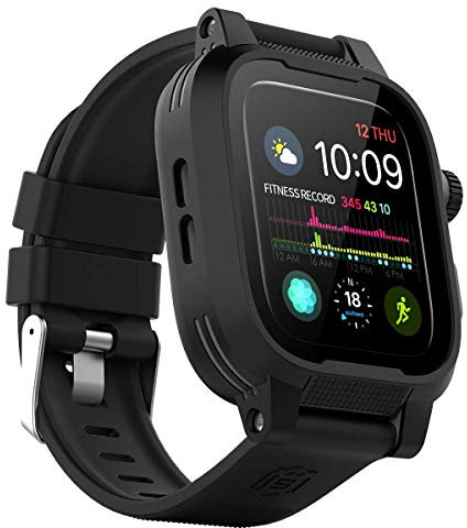 ShellBox Case Apple Watch 44mm Displayschutzfolie Wasserdichtes Gehäuse [IP68], Stoßfestes/robustes 1-Reihen Perforiertes Softband für iWatch Serie 6/5/4/SE 44mm (Schwarz)