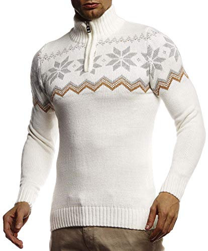 Leif Nelson LN20758 Pull en tricot pour homme, motif norvégien, coupe slim, idéal pour l’hiver ou Noël - Ecru - XX-Large