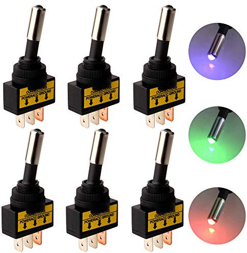 Gebildet 6pcs 12V-24V 20A 3Pin KFZ Auto Kippschalter Schalter Wippschalter LED Licht Lampe Beleuchtet(Blau/Rot/Grün,Jeder 2pcs)