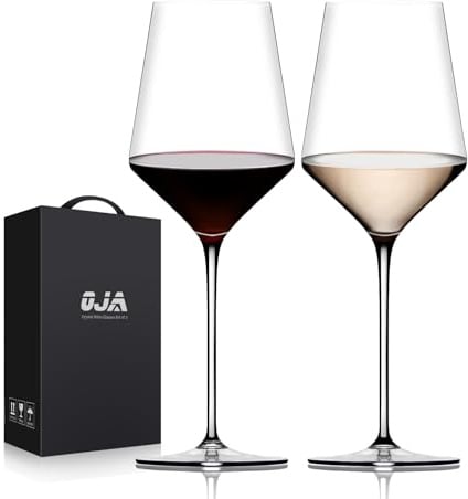Red Wine Glasses Set of 2, Premium Crystal Wine Glasses Hand Blown, 15 oz,Thin Rim,Long Stem,Perfect for Red or White, Daily Use,Unique Wedding Anniversary Birthday or Birthday Gift
