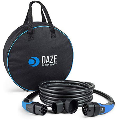 Daze | Cavo di Ricarica Tipo 2-Tipo 2 per Auto Elettriche EV e PHEV con Custodia | 32 A | Compatibile con EV come Model 3-S-X-Y/Compass/Renegade/ZOE/500e/ID.4 (Trifase/Fino a 22 kW / 5 Metri/Blu)