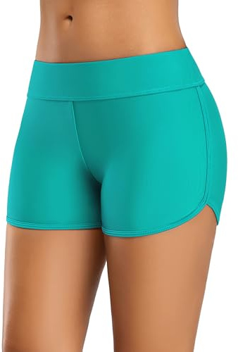CharmLeaks Ladies Swim Bottom Solid Sport Swim Shorts Tankini Bottoms Boyshorts Stretch Board Shorts Aqua M