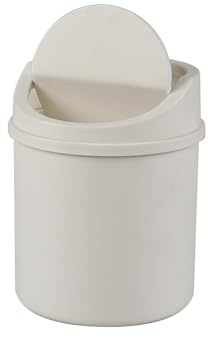 Qskely 2 L Mini Table Top Swing Bin, Swing-Top Tiny Garbage Bin, White