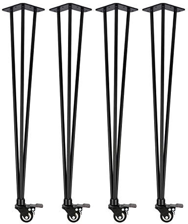 Natural Goods Berlin 4X Hairpin Legs Adjustable, Pieds de Table avec roulettes, Pieds en épingle à Cheveux, Cadre de Table, DIY (Noir, 78cm - Bureau Haut)