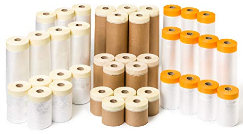 Colorus Profi Goldband Masker Tape Set 39 tlg | Malerband mit Abdeck-Folie | Abdeckband mit Maler-Folie für Innen | Selbstklebende Maler Abdeckfolie mit Goldband, Malerkrepp | UV beständig