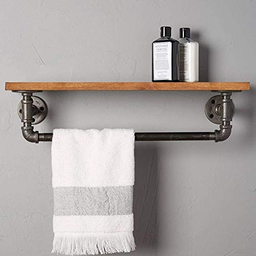 MRDAER Duschraum Handtuchhalter, an der Wand montiertes Wasserrohrregal Holztrennwandregal Industrie 2 Größen (Größe: 80 x 20 cm)