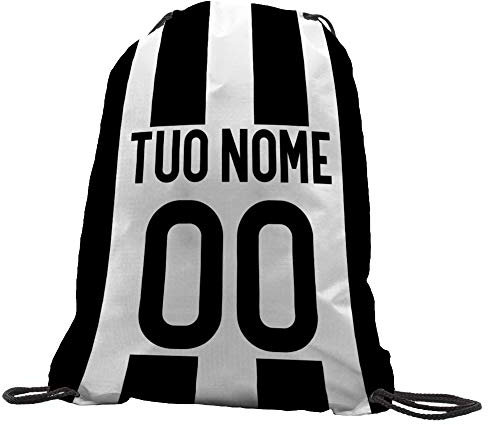 Sacca Ginnastica GYMBACK sport per tifoso Bianco Nero 2 - sacchetto sportivo calcio Fashion Borsa, Piscina, Zaino,portascarpe Scuola per Ragazze Donne Bambini, personalizzato con nome e numero