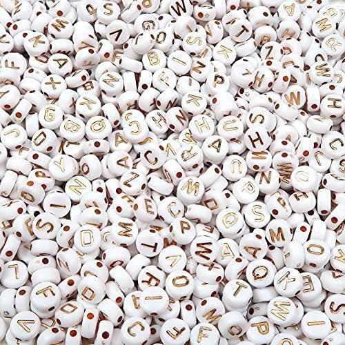 TOAOB 1000pcs Letter Beads Round White Acrylic Alphabet Beads with Rose Gold Letter A to Z 7mm for Friendship Bracelets DIY Necklace Jewellery Making Key Chains