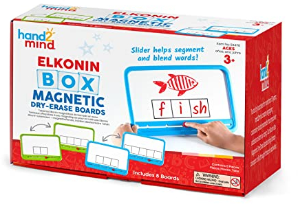 Learning Resources Elkonin-Leseboxenset mit magnethaftenden, trocken abwischbaren Tafeln, mit Schieber zum Erlernen von Lauten und Lese- und Schreibkenntnissen, 8er-Set, ab 3 Jahren