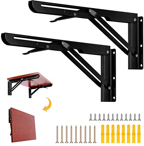 Uktunu Professionelle Klappkonsole Schwerlast Tisch Klappregalhalterungen Klappträger Regalträger für Bänke und Regale Klappbar Regalkonsole Wand Klappschanier Klapptisch (200mm,2 Pcs) Tragkraft: 50kg