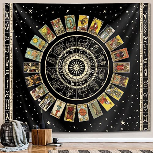 ARTCREATOR Stern-Tarot-Karte, Wandteppich, spiritueller Wandteppich, Sternzeichen, Astrologie, Hexenkonstellation, ästhetischer Wandteppich, Mädchenzimmer (Schwarz, 130x150 cm)