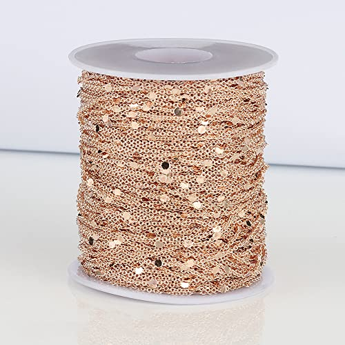 通用 Eco Memos 1,5 mm Dünne Schmuckherstellung Ketten mit Pailletten, 2 m/Rolle Halskettenkette Schmuckherstellung Gliederkette für kreatives Heimwerken (Roségold)