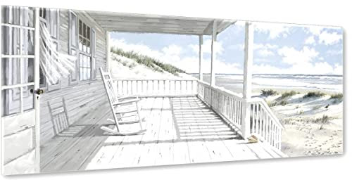 Styler Wandbild House on the Beach 30x95 cm | Decopanel | Idyllisches weißes Strandhaus-Veranda Meer Natur Strand | Cosy Living | Wohnzimmer Schlafzimmer Flur | Weiß Pastell | Home Deko Einrichtung