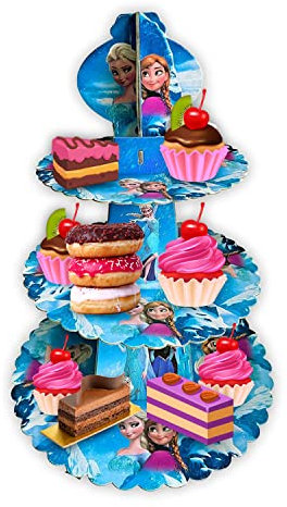 AEX 3 Tier Cake Stand Cardboard | Birthday Cupcake Stands | Cake Stand For Afternoon Tea Stands | Biodegradable Round Food Stand Display | Dessert Cupcake Holder | Fruit Desserts Display | Frozen1