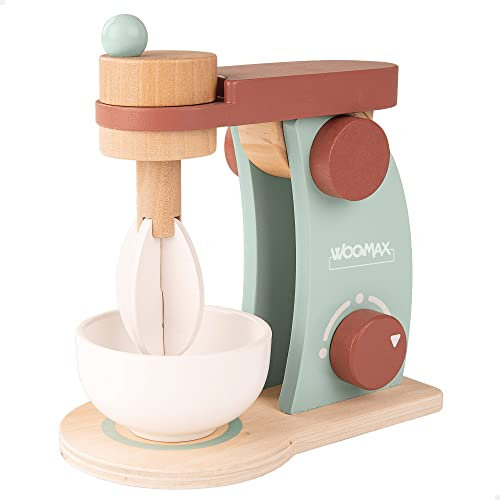 WOOMAX Batidora juguete de madera para niños con accesorios, Incluye 1 bol para batir, Accesorios de cocina para niños y niñas (49547)