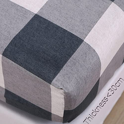 Hiseng Jersey Spannbettlaken, Weiches Microfaser Spannbetttuch Leintuch, bis 30cm Matratzenhöhe, Elastisches Matratzenschoner für Boxspringbett & Wasserbett (Schwarz-weiß kariert,180x200+30cm)