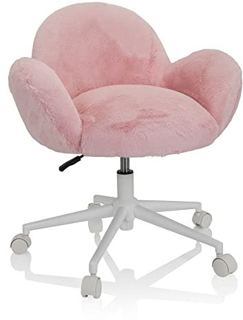 hjh OFFICE 719224 Kinder- und Jugenddrehstuhl aus Kunstfell Kid Teddy Bürostuhl höhenverstellbar, Rosa