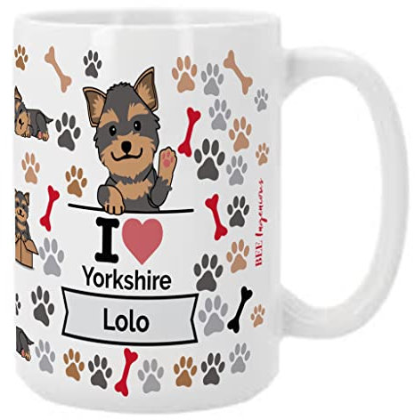 Bee Ingenious Yorkshire Personalizada XL 443 ml. Taza Desayuno Perros Con Nombre. Regalo Amigas. Razas de Perros. Originales Para Regalar. (Yorkshire)