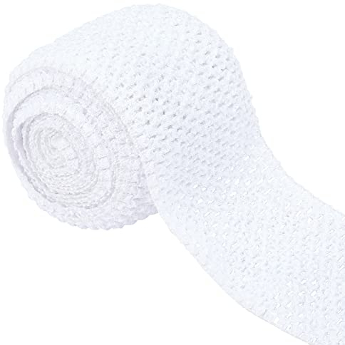 GORGECRAFT 5.5 Yards 4.41 Zoll Breites Elastisches Band Weißes Stretch-Polyester-Stoffband Häkel-Stirnband Für Zuhause Heimwerken Nähen Basteln Kleidungsstück Schleife Stretch Stricken Haarschmuck
