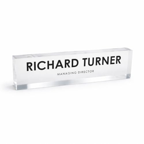 stika.co Personalised Acrylic Desk Name Plate – Custom 200 x 50 mm Clear Acrylic Block (20mm Thick) | Custom Office Name Sign, Modern Desk Nameplate Gift for Home & Office